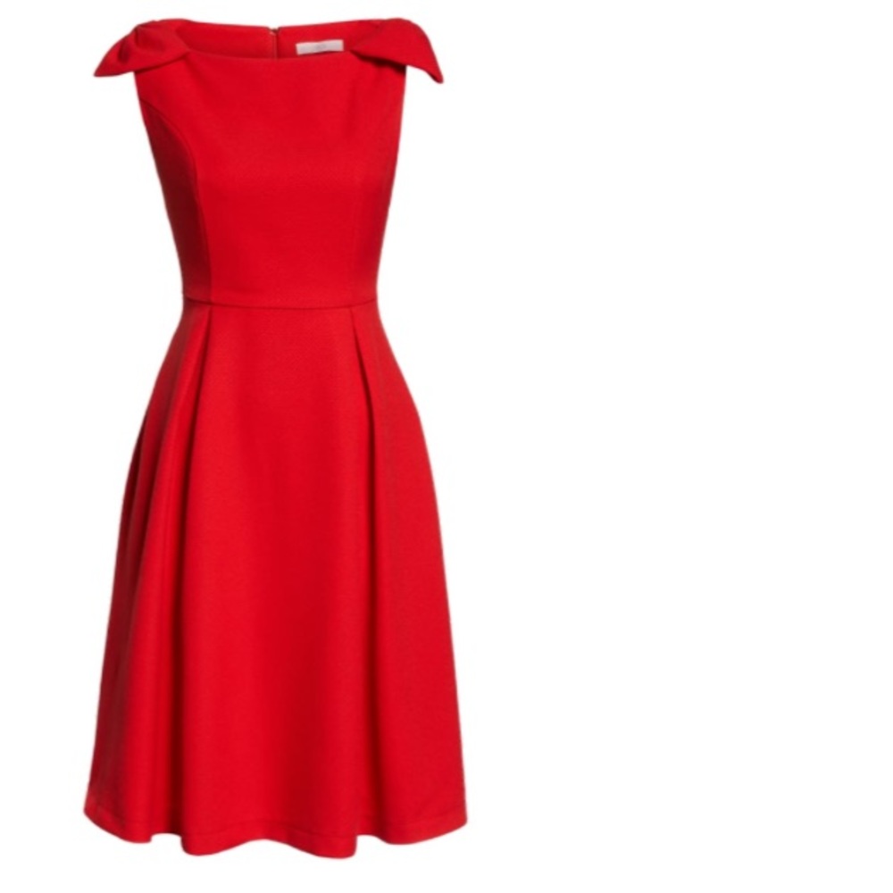 1901 Nordstrom red flare bow shoulder a-line dress